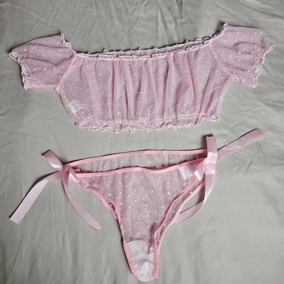 New Coquette Polka-dot Babydoll Lingerie Set M - Picture 6 of 8